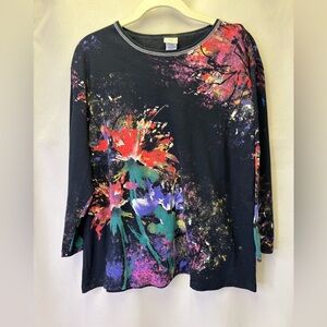 Jess And Jane Vintage Floral Poems Print  with Rhinestones 3/4 Sleeves Size 2X